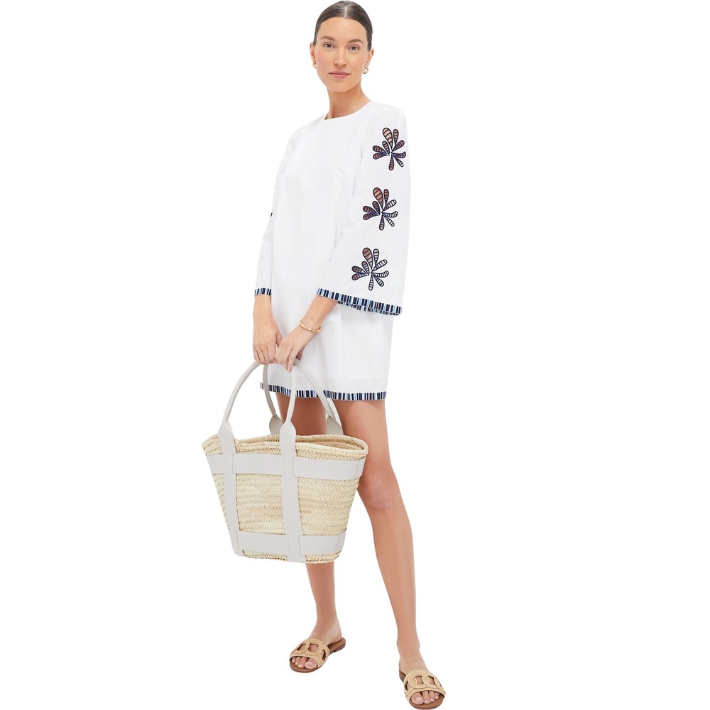 Hyacinth House Atlantic Mini Dress Women XXL White Blue Embroidered Beachy Vacay